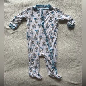 Milkberry Blue Floral Ruffle Bamboo Footie Sleeper 3-6M